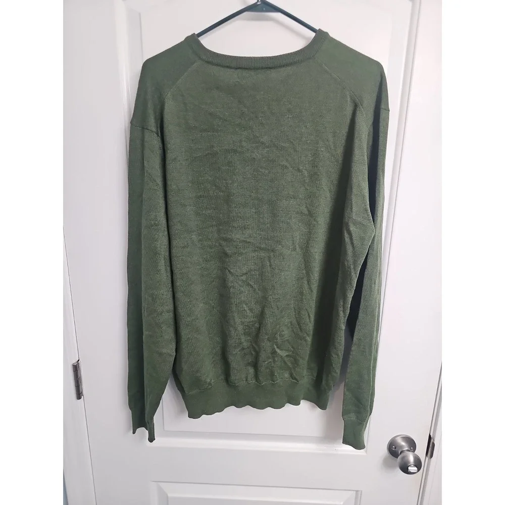 Toscano Mens Extra Fine Merino Wool V-Neck Sweater XL Green Pullover